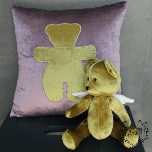 Подушка Влюбленный Мишка, сиреневый с золотым хаки, фото 2