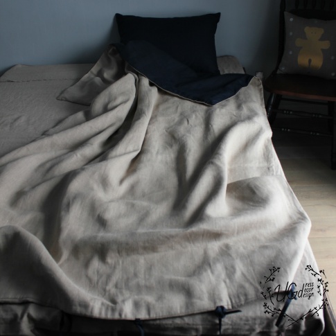 Постельное белье linen dream, синий с бежевым, фото 1