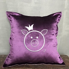 Подушка Свинка королевская, фиолетовый с серебром