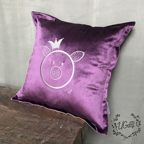 Подушка Свинка королевская, фиолетовый с серебром, фото 1