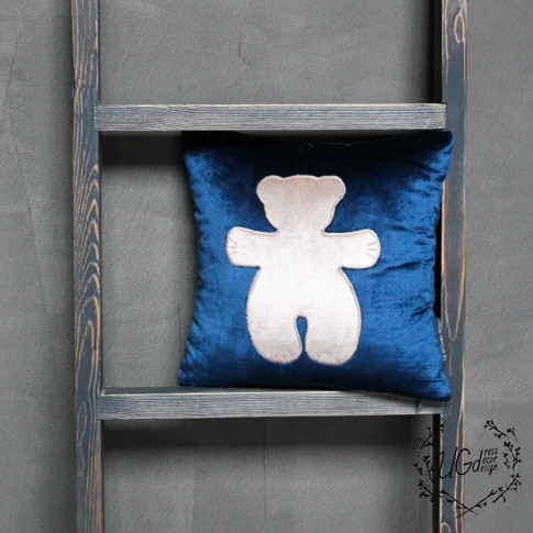 Подушка Влюбленный Мишка, синий с бежевым