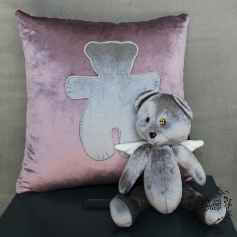 Подушка Влюбленный Мишка, сиреневый с серым, фото 2
