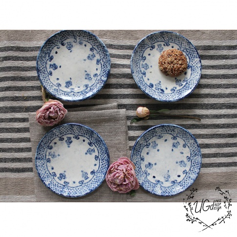 Тарелка десертная для сервировки стола, молочно-белый с сине-голубым., фото 1