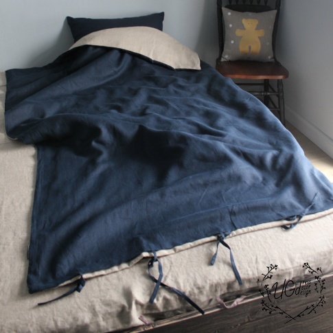 Постельное белье linen dream, синий с бежевым, фото 2